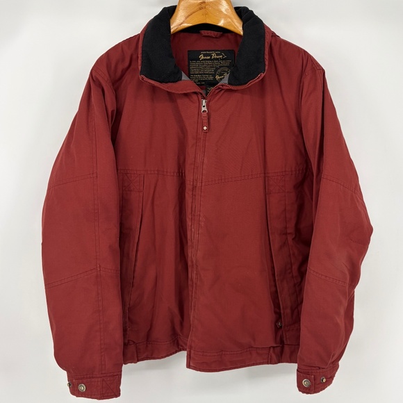 Vintage Eddie Bauer Coat Mens Large Red Goose Down Hooded Full Zip Pockets - Picture 1 of 16